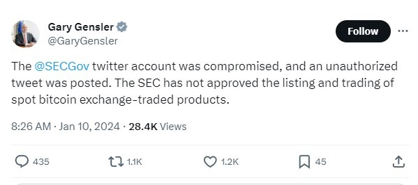 sec Bitcoin not approved 10 January 2024