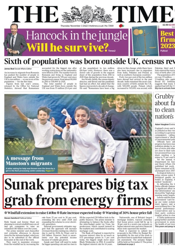 sunak oil gas windfall tax 03 November 2022