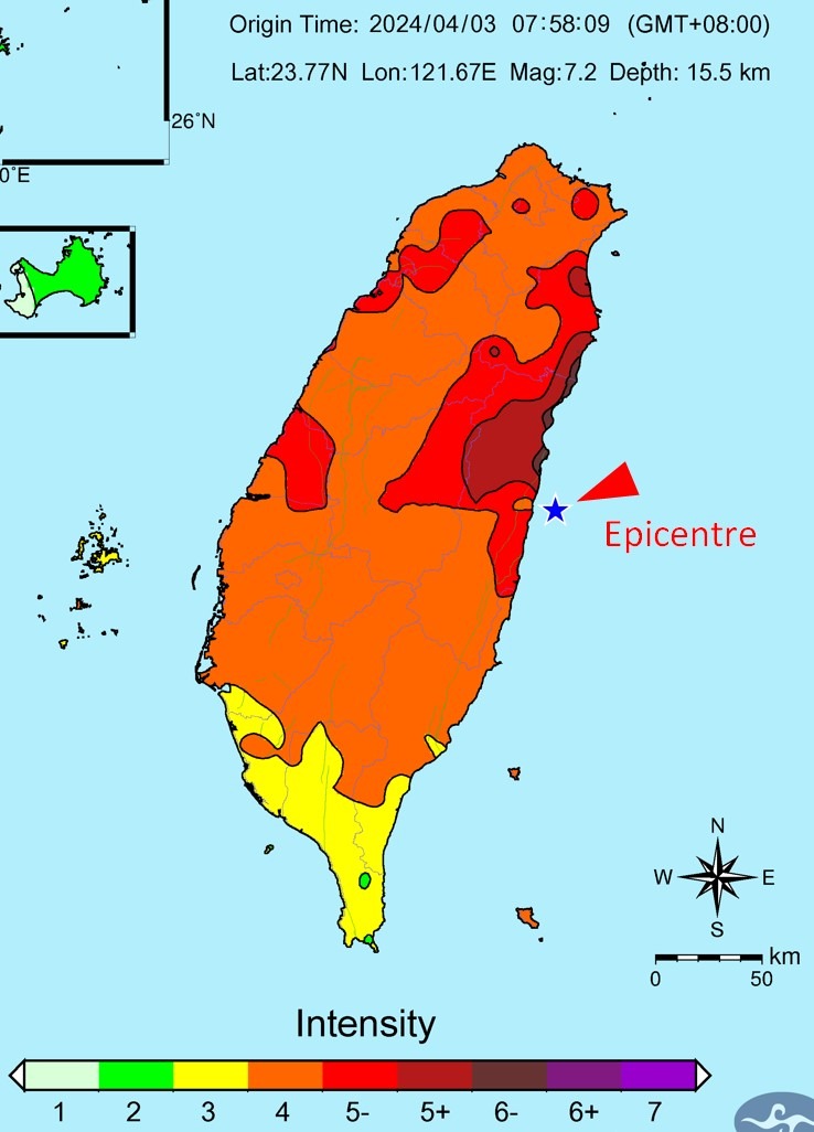taiwan quake 03 April 2024 map 2