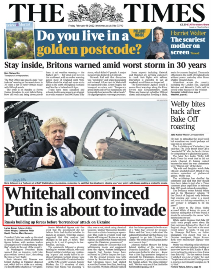 times ukraine invasion 18 February 2022