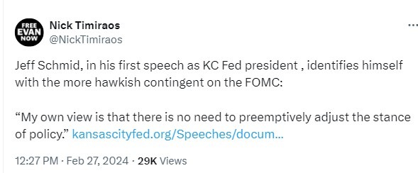 timiraos schmid Federal Reserve February 2024 2