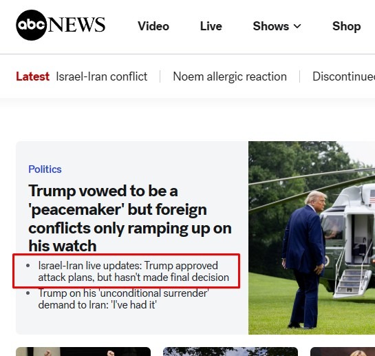 trump attack iran wait and see 19 June 2025 2