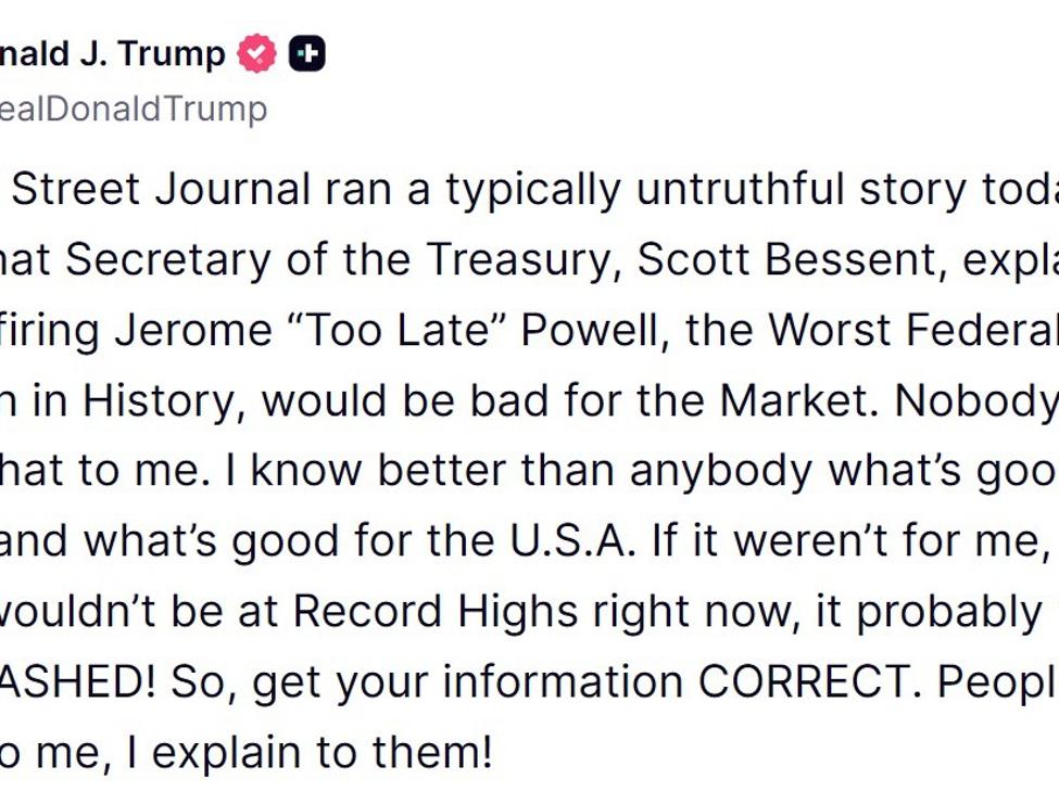 Trump dummy spit re Bessent: "I know better than anybody what’s good for the Market"