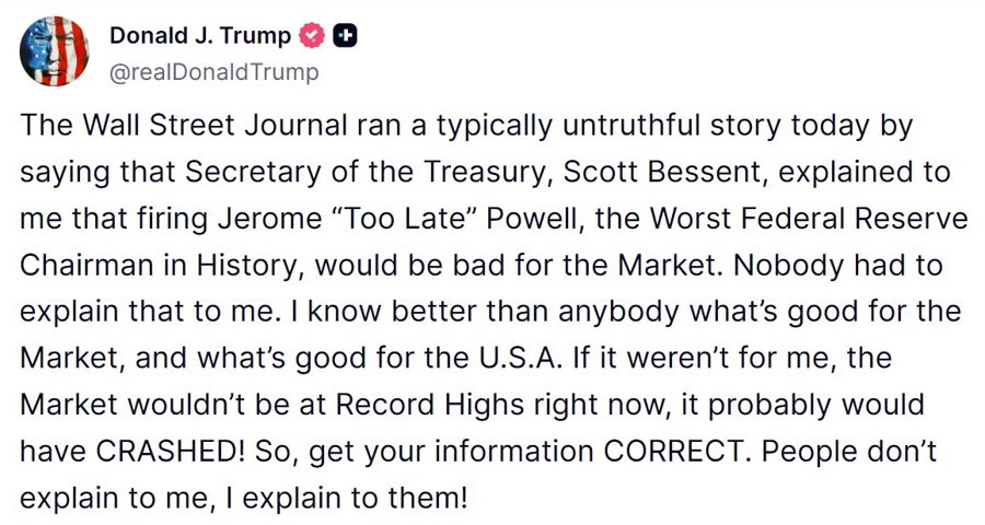 trump bessent fed powell 21 July 2025 2
