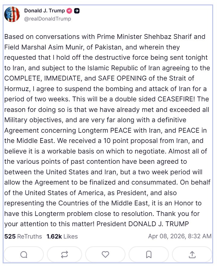 trump ceasfire two weeks 08 April 2026