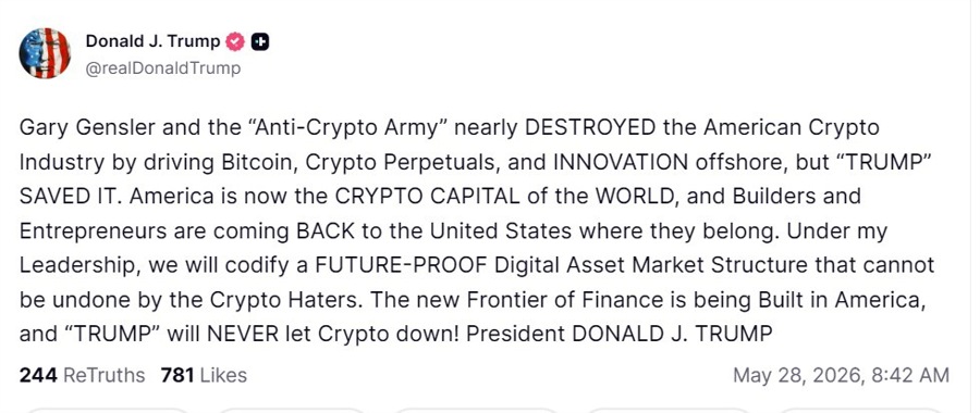 trump crypto pump 28 May 2026