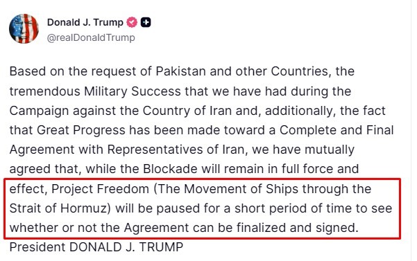 trump hormuz pause 06 May 2026