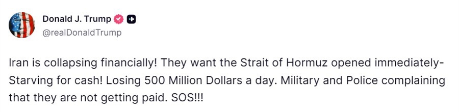 trump iran financially collapsing 22 April 2026