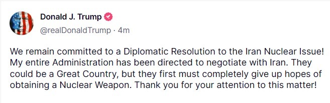 trump iran tweet 13 June 2025 2