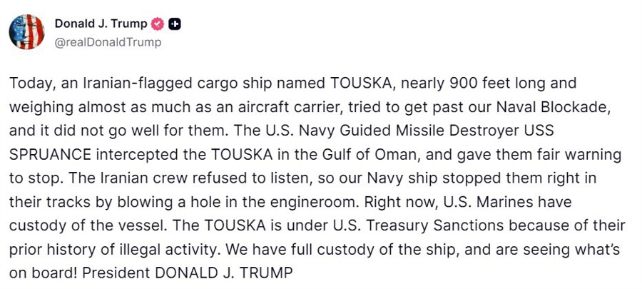 trump marines iran ship 20 April 2026