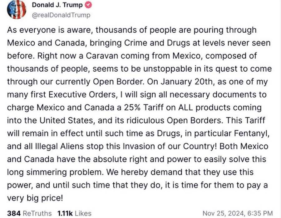 trump mexico canada tariff threat 26 November 2024 2