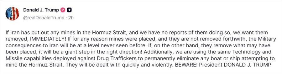 trump mines threat iran 11 March 2026 truth social post