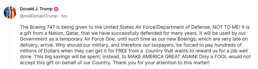 trump qatar air force 1 14 May 2025 2
