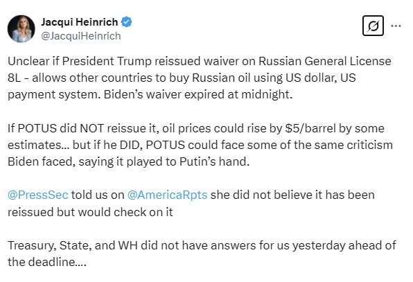 trump russia oil waiver 13 March 2025 2