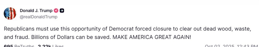 trump shutdown billions saved 02 October 2025 2