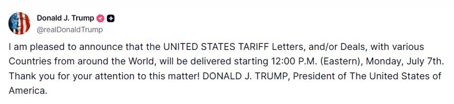 trump tariffs timing 07 July 2025 2