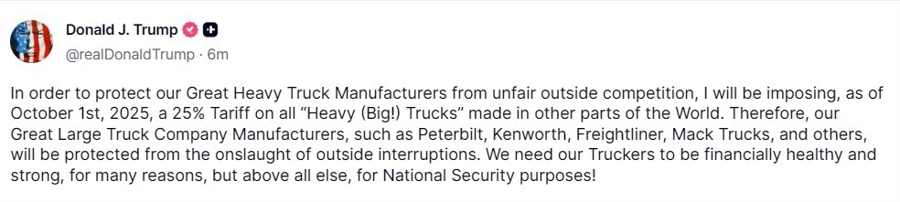 trump truck tariffs 26 September 2025 2