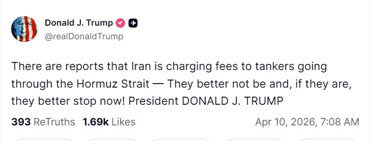 trump truth hormuz iran fees