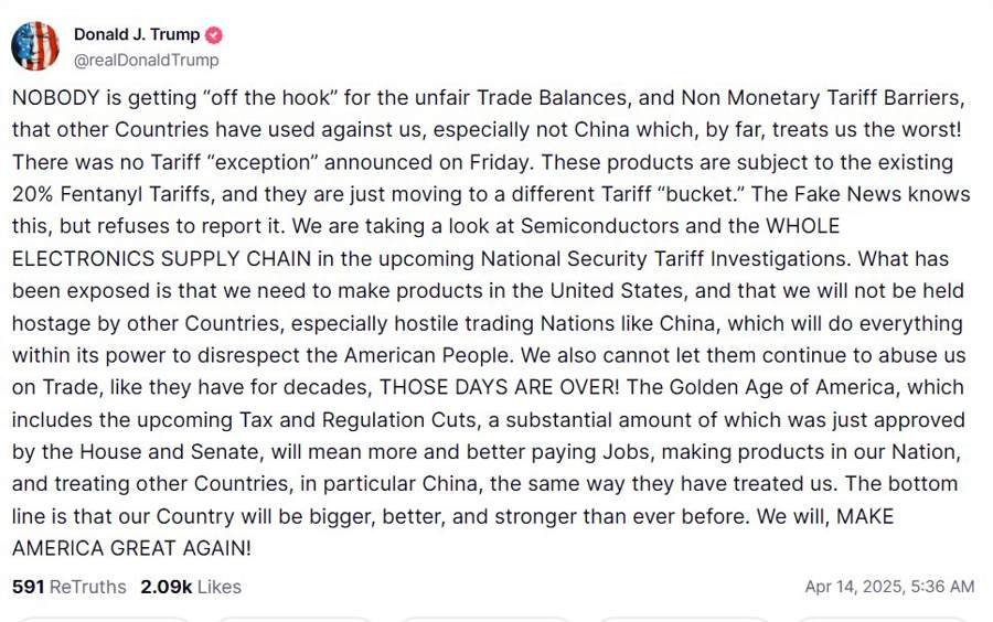 trump truth social 14 April 2025 2
