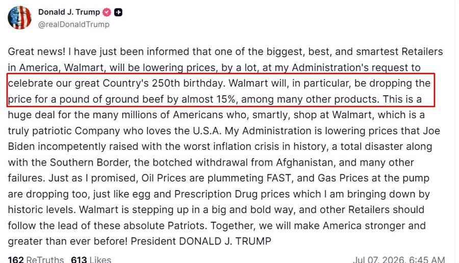 trump walmart 07 July 2026