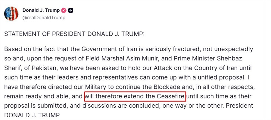 truth trump ceasefire 22 April 2026