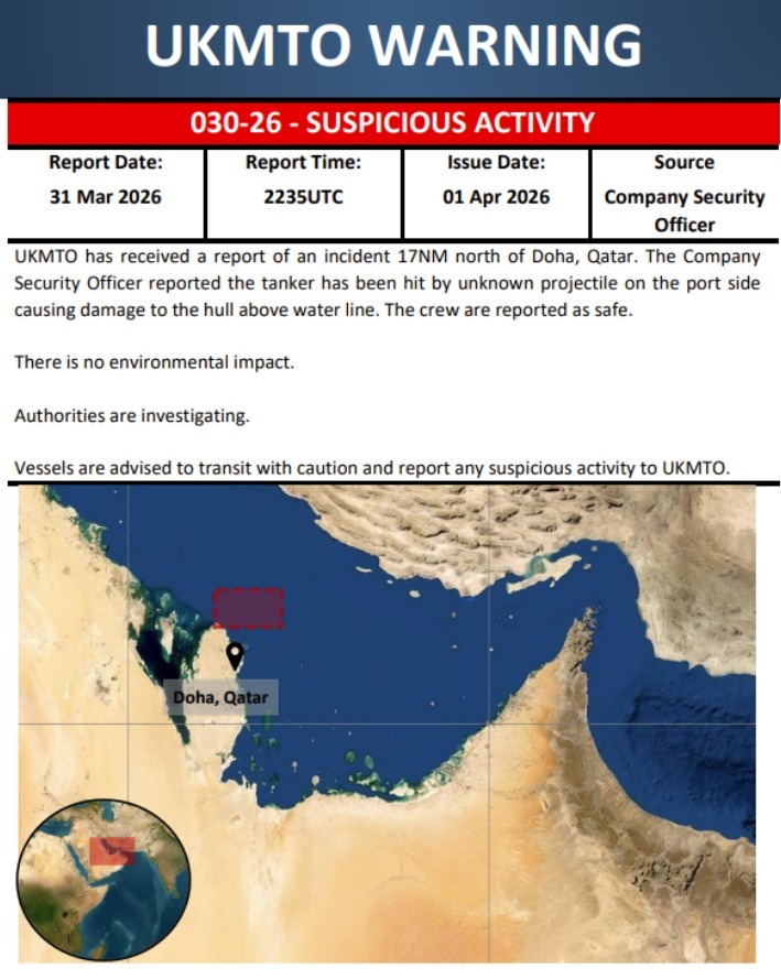 ukmto tanker hit oil doha qatar