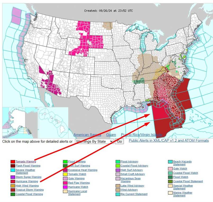 us hurricane tornado warning 27 September 2024 weather