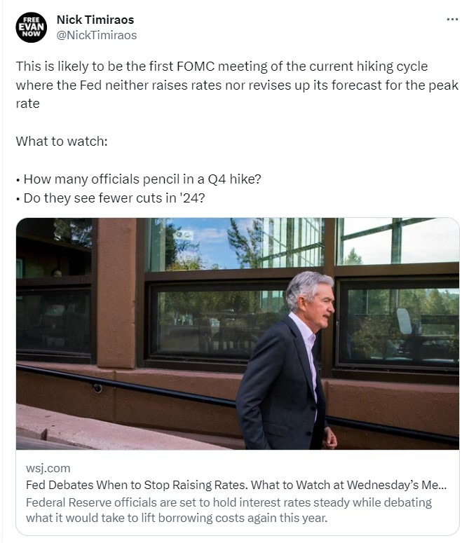 wsj fomc preview 20 September 2023
