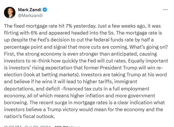 zandi higher mortgsage rates 30 October 2024 2